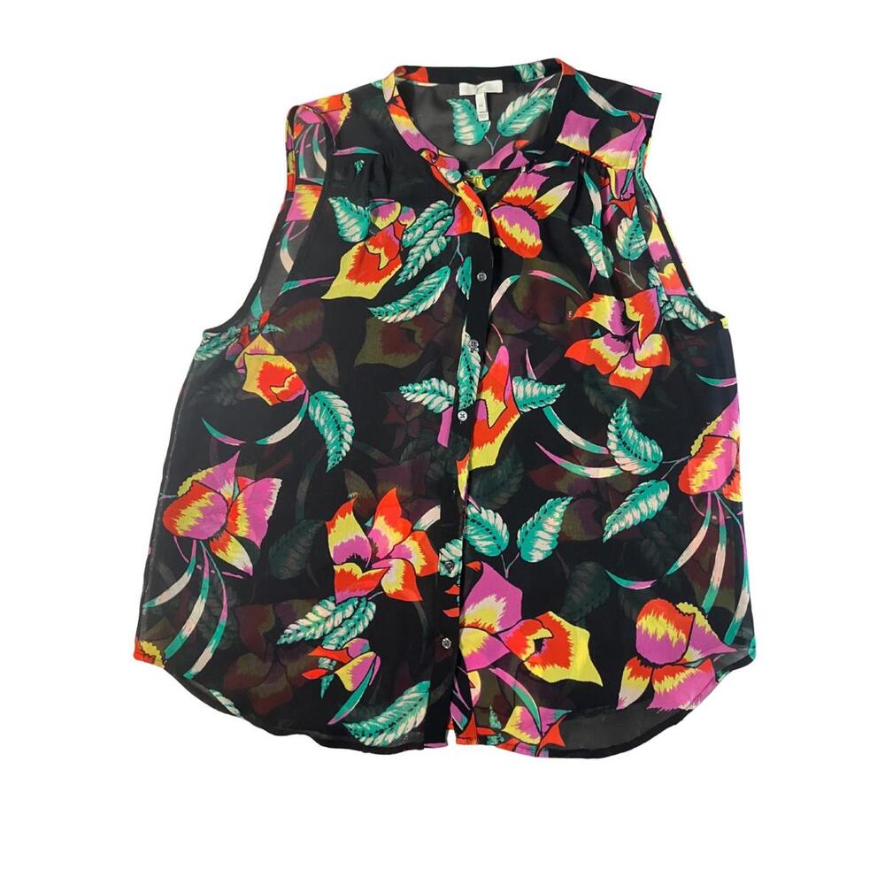 Sleeveless Sheer Floral Button-Up Blouse Size M - Picture 4 of 8